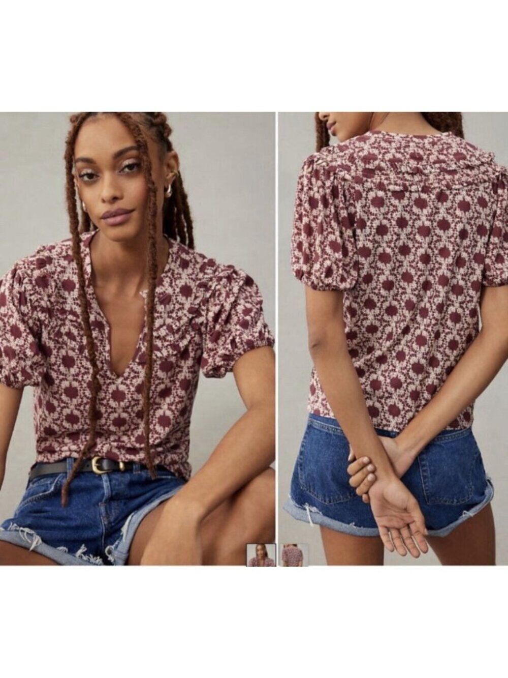 Nation LTD Judith Yoked Tee Size Medium Ikat V-neck Short Sleeve Pima Cotton